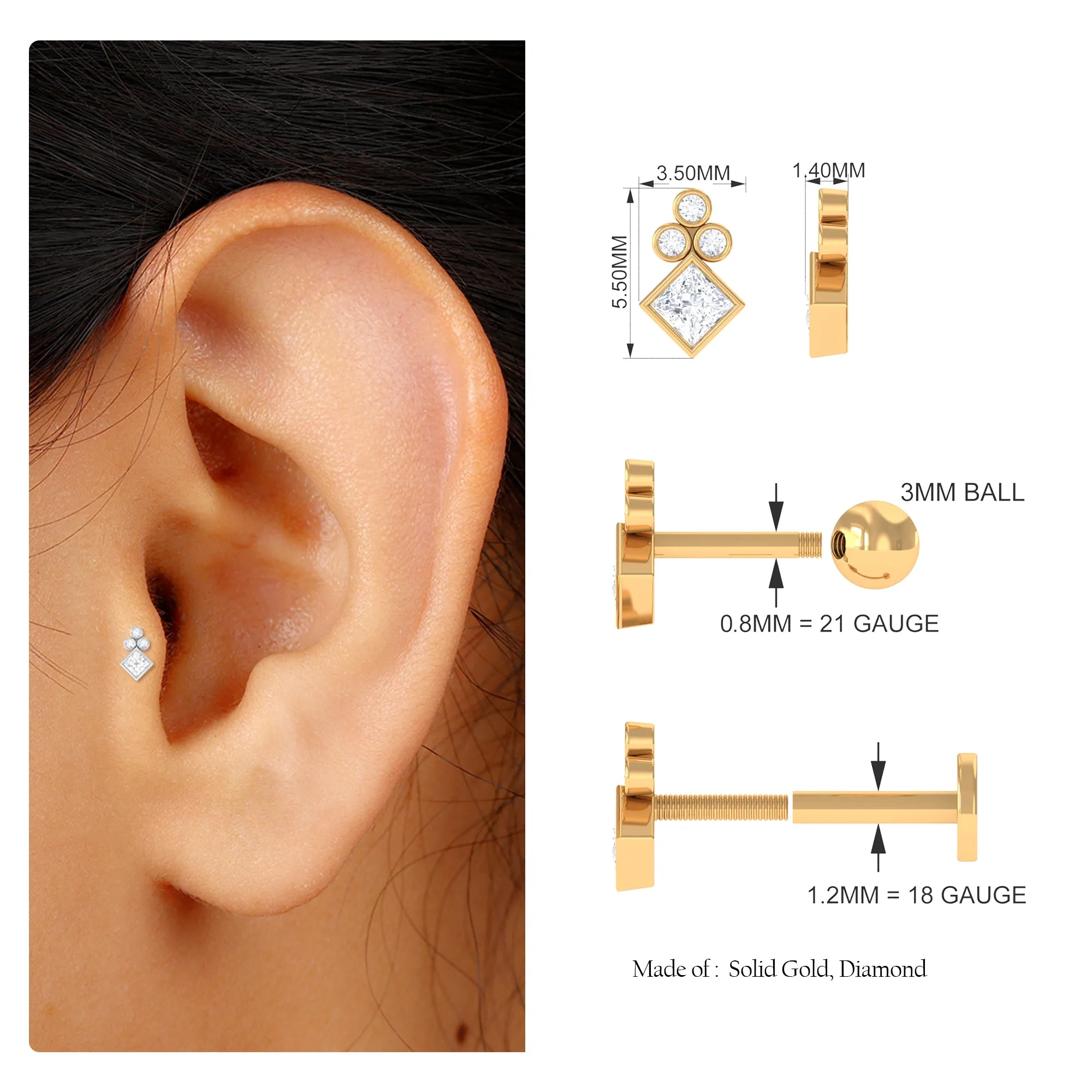 Fashionable Diamond Cluster Dainty Helix Earring