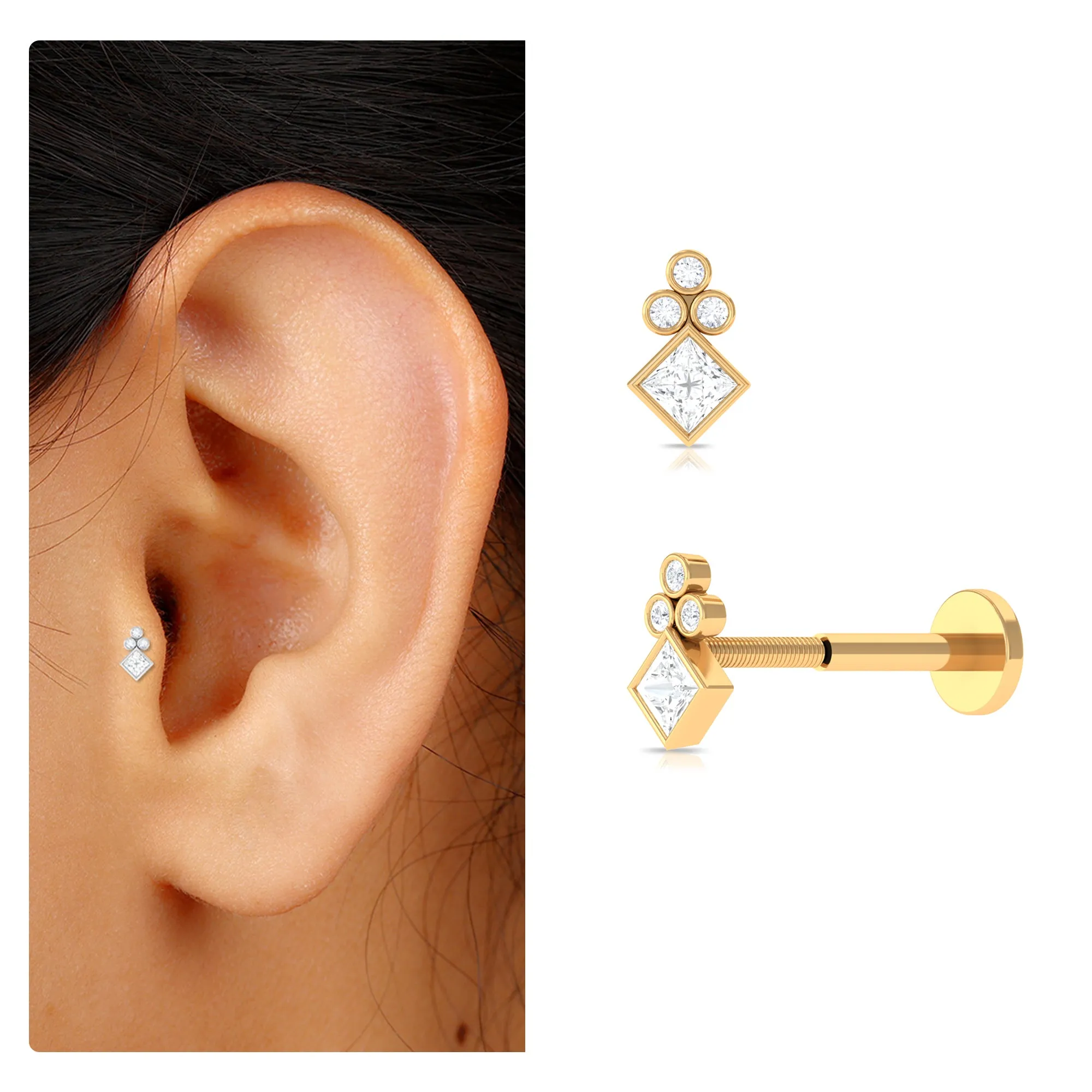 Fashionable Diamond Cluster Dainty Helix Earring