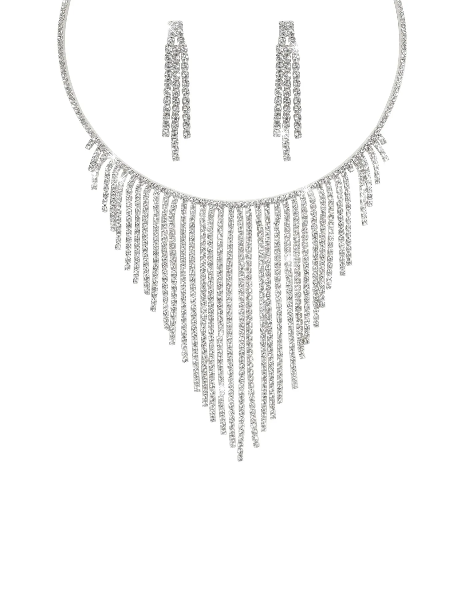 Fashionable Tassel Rhinestone Necklace And Earrings Set