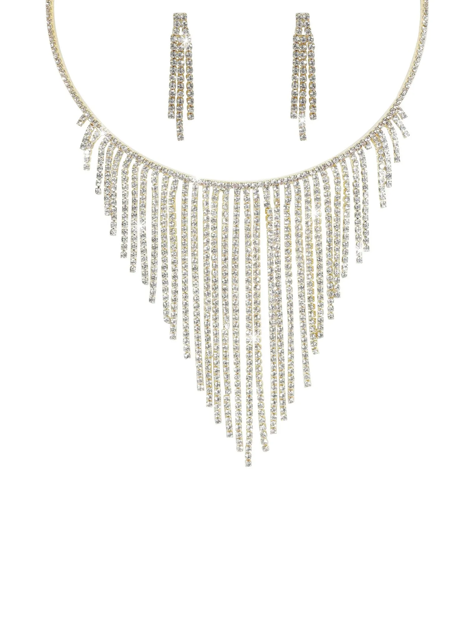 Fashionable Tassel Rhinestone Necklace And Earrings Set