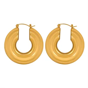 Fashionable Titanium and Gold-Plated Circular Earrings for Women