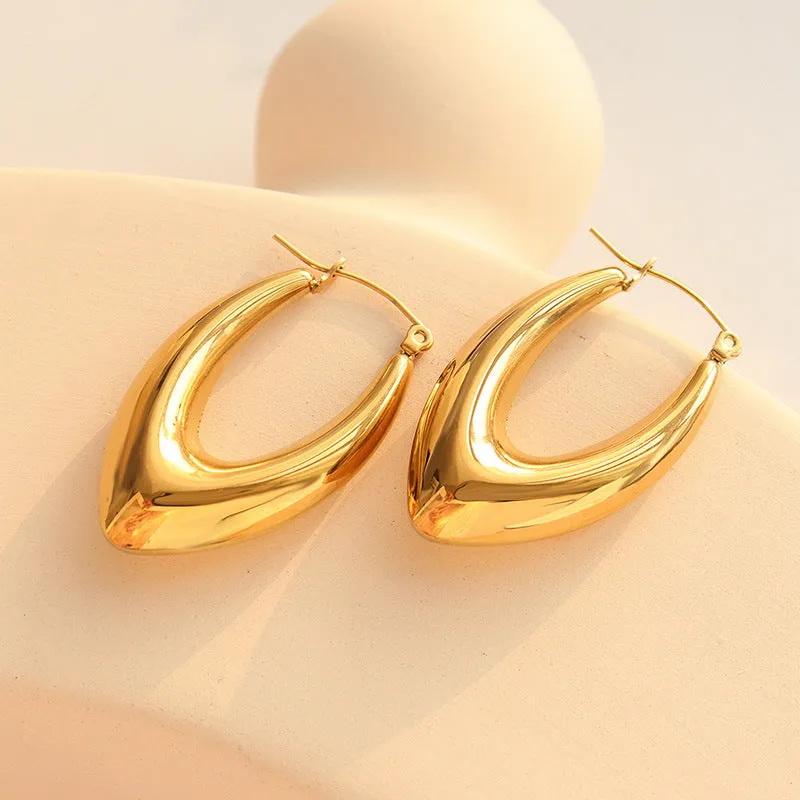 Fashionable Titanium Steel Gold-Plated Geometric U-Shaped Earrings