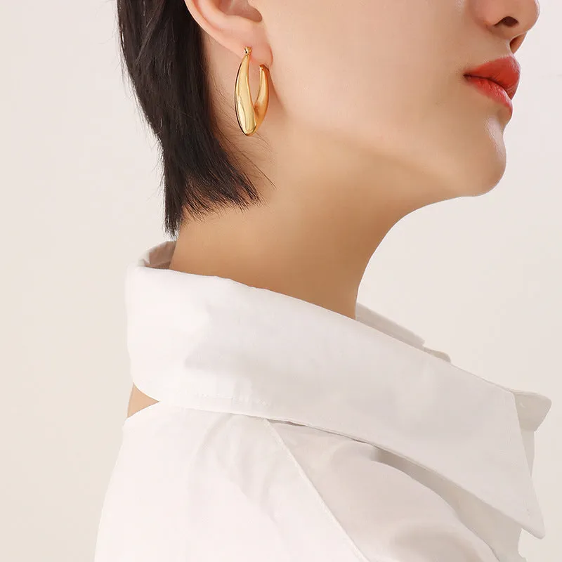 Fashionable Titanium Steel Gold-Plated Geometric U-Shaped Earrings