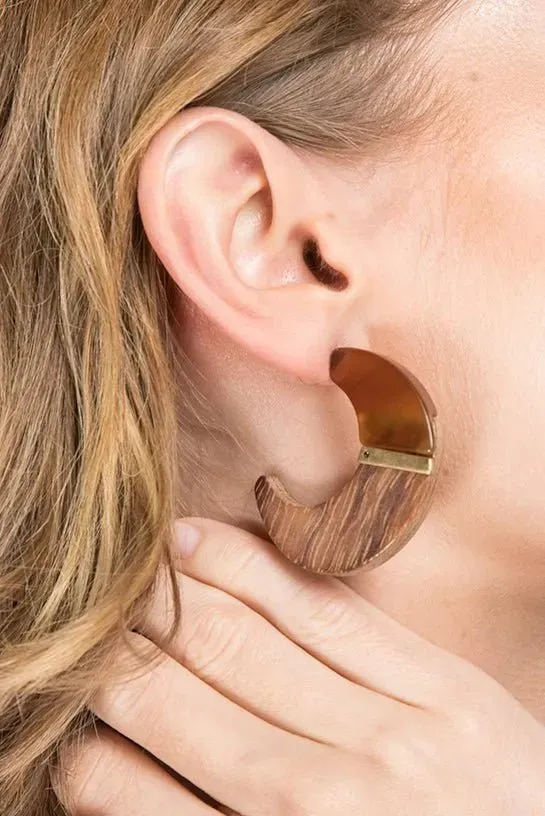 Flat Wooden Crescent Earrings