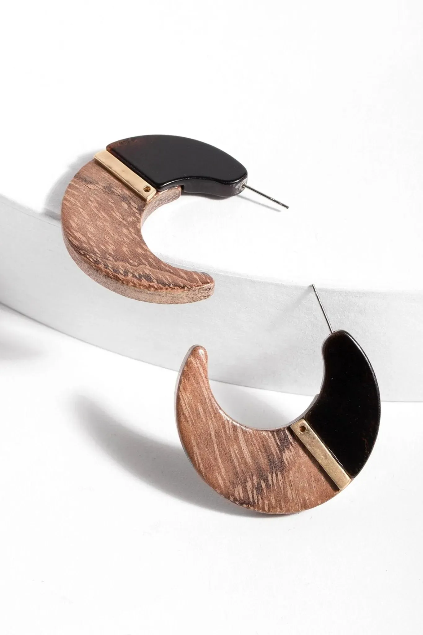 Flat Wooden Crescent Earrings