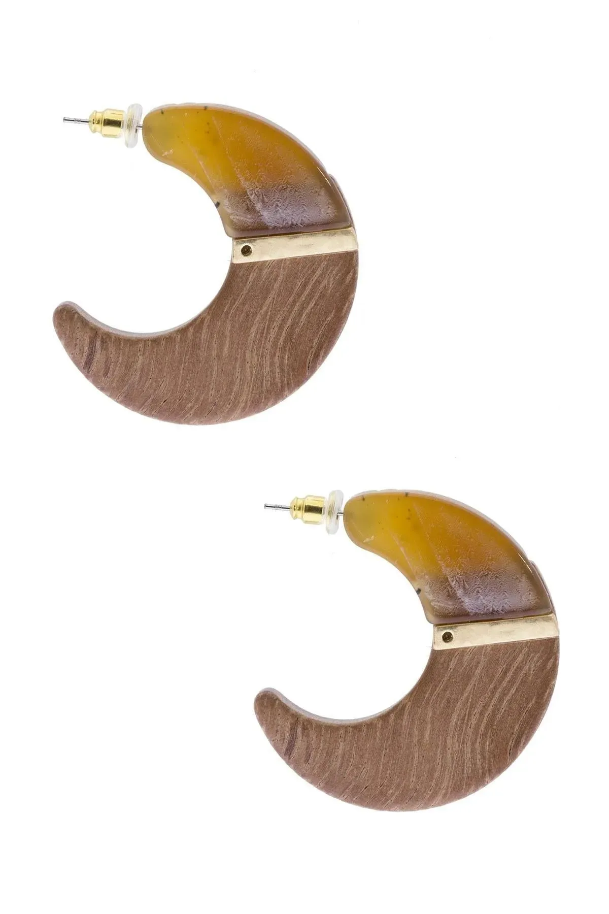 Flat Wooden Crescent Earrings