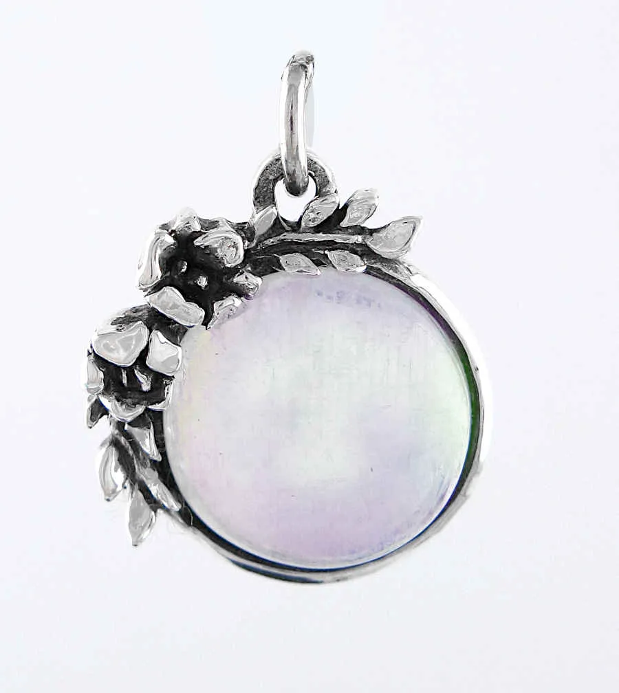 Floral Vines Moonstone Cabochon Pendant, Handmade