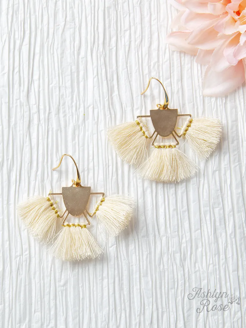 Free Spirit Tassel Earrings, Cream