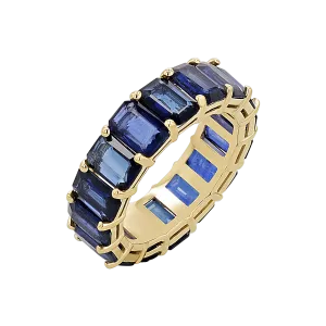 Genuine Blue Sapphire Emerald Cut Eternity Ring