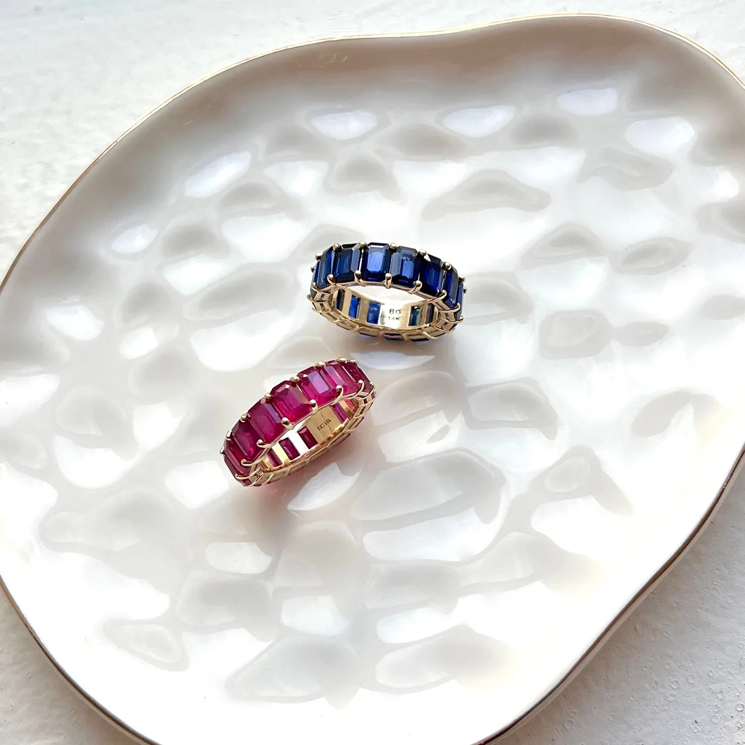 Genuine Blue Sapphire Emerald Cut Eternity Ring