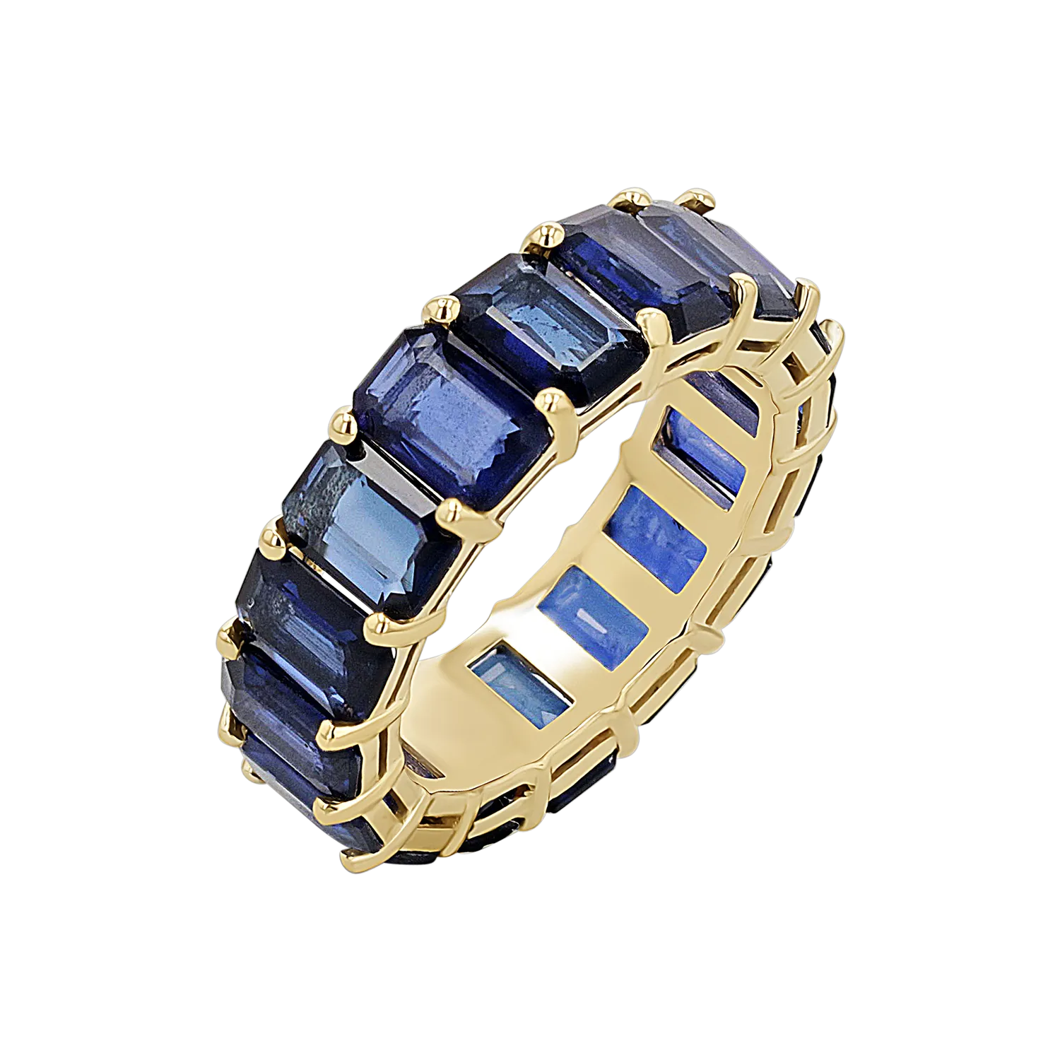 Genuine Blue Sapphire Emerald Cut Eternity Ring