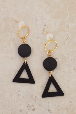 Geometric Style Earrings - Black/Gold