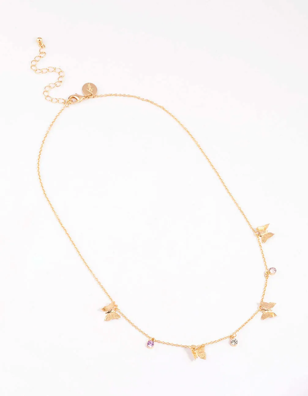 Gold Butterfly Drop Station Necklace