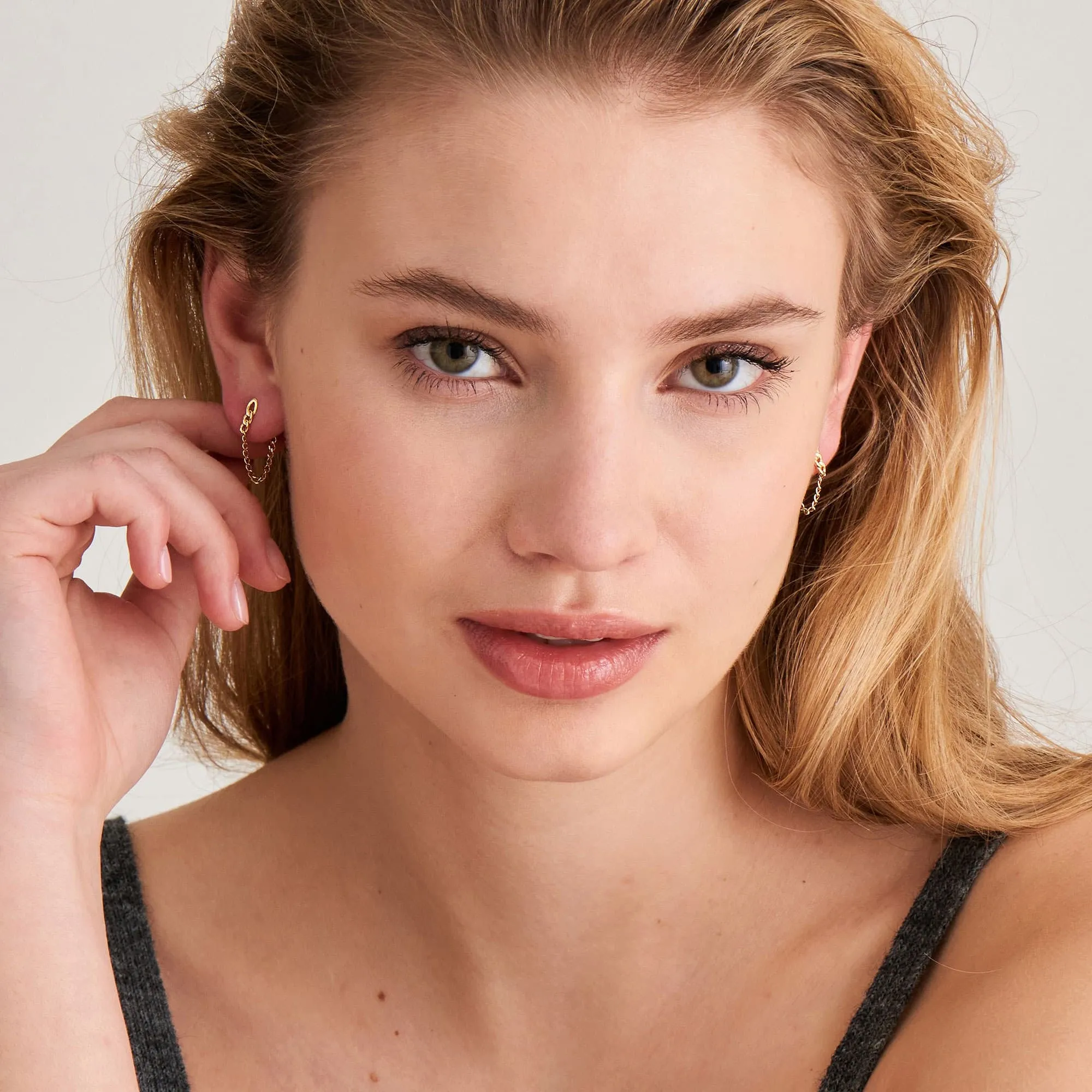 Gold Curb Chain Stud Earrings