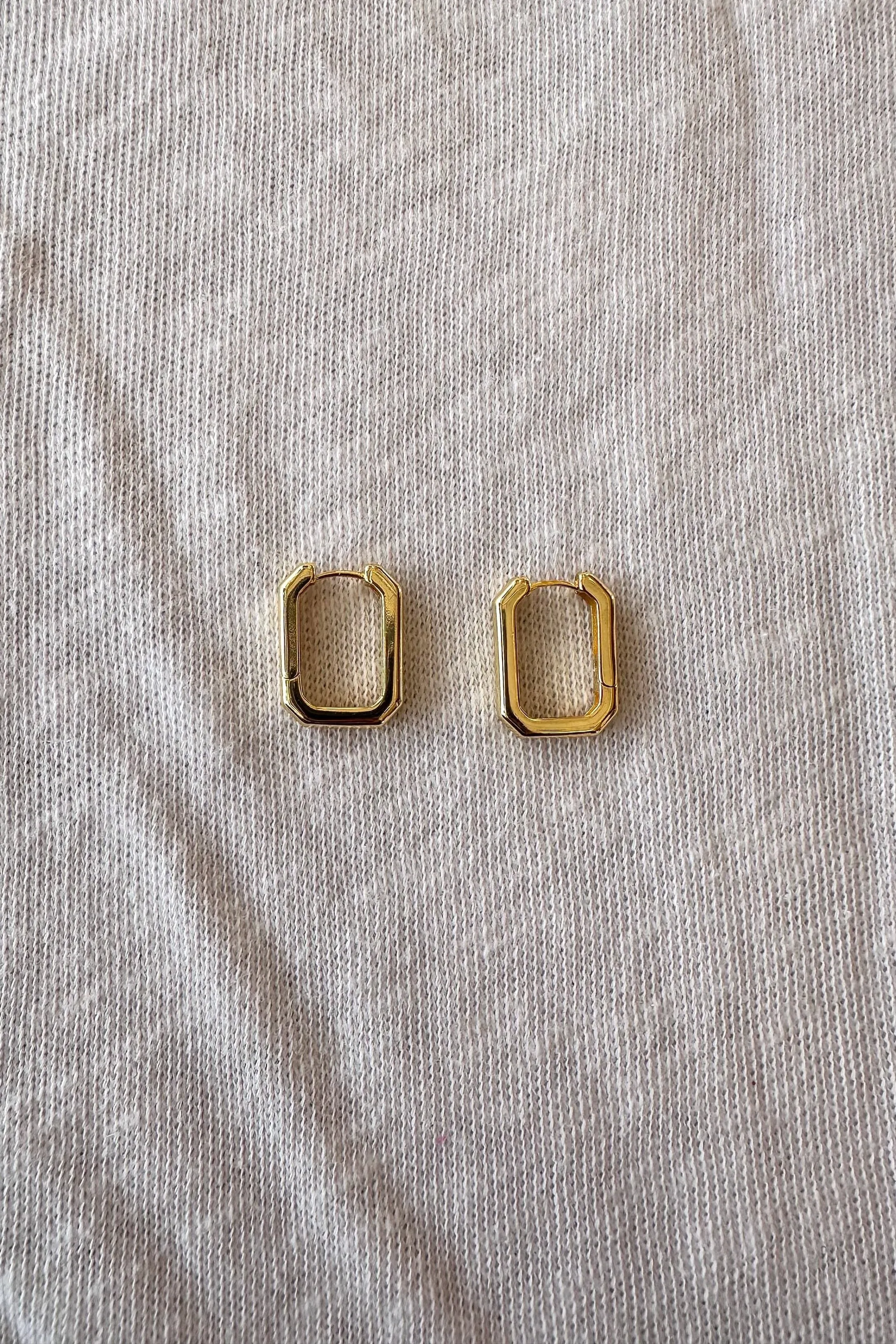 Gold Dipped Small Rectangle Hoop Earrings