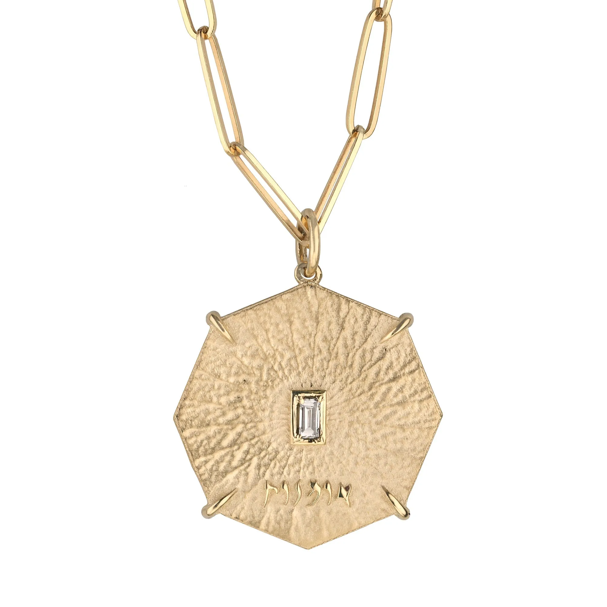 Gold Octagon Art Pendant with Baguette Diamond