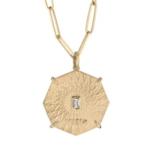 Gold Octagon Art Pendant with Baguette Diamond