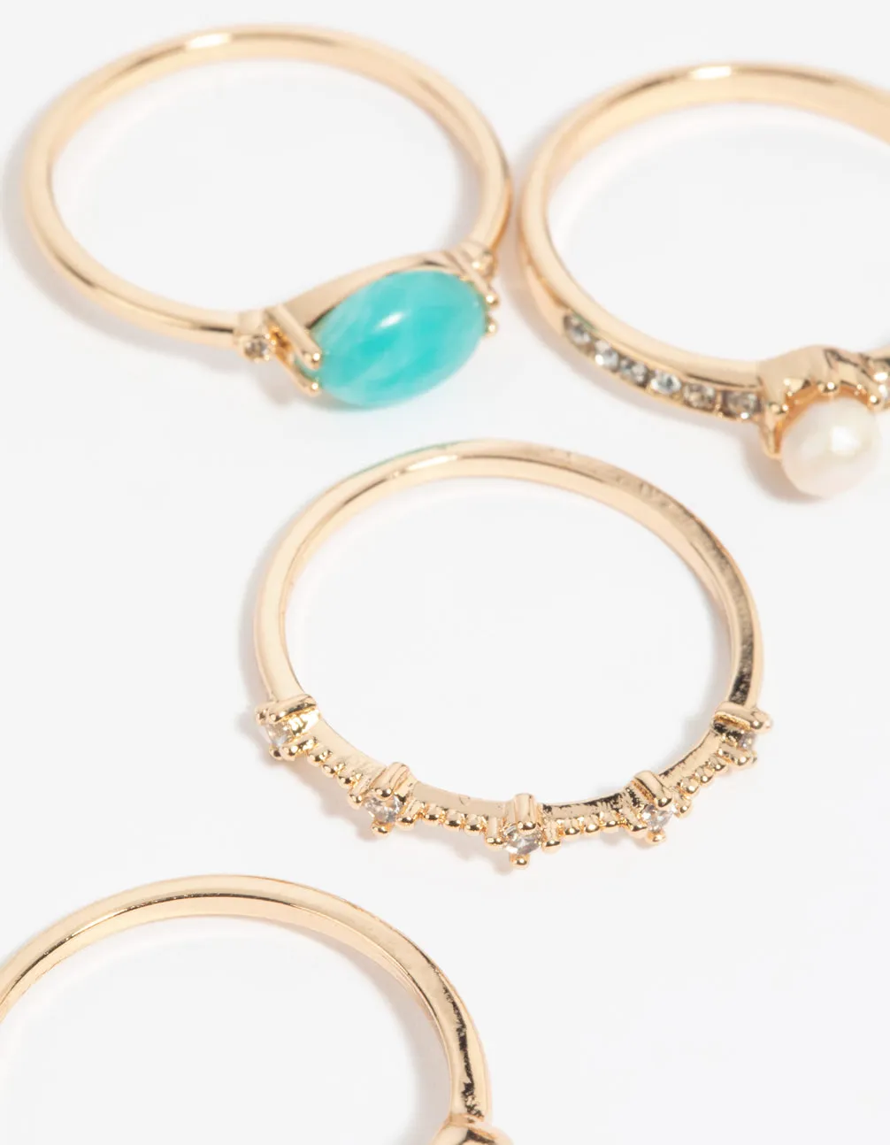 Gold Pearl & Semi-Precious Ring 4-Pack