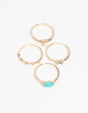 Gold Pearl & Semi-Precious Ring 4-Pack