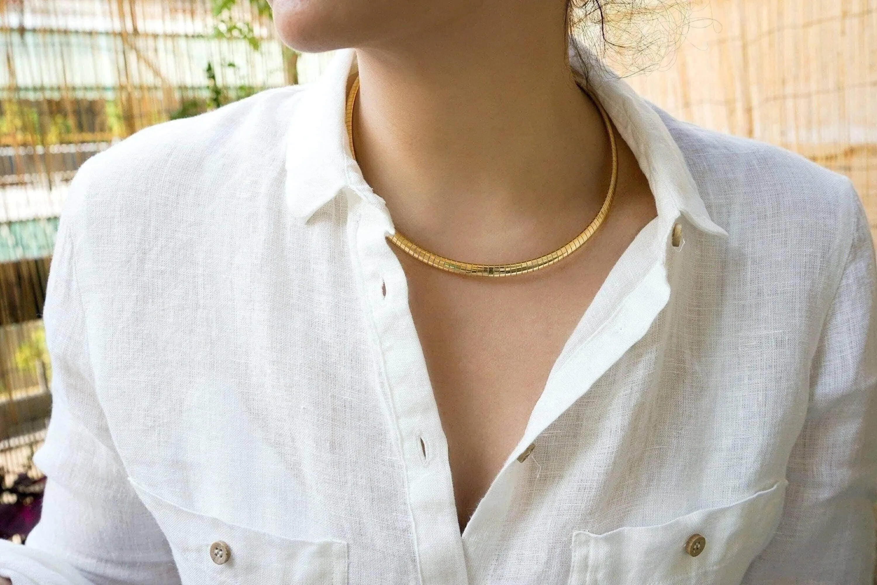 Gold Stainless Steel Flat Snake Chain Choker