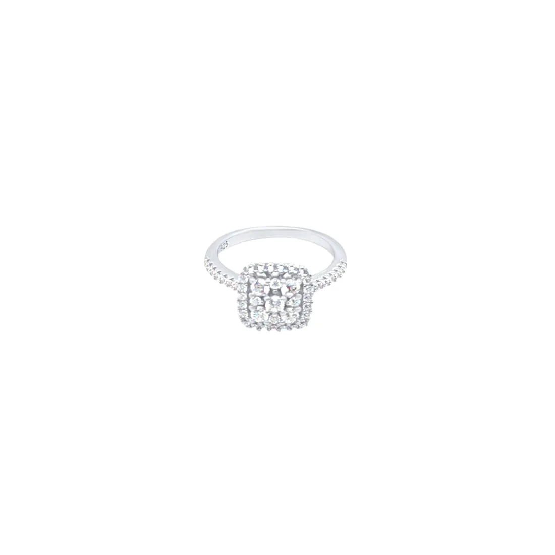 Halo Cushion Shaped Ring with Cubic Zirconia in Sterling Silver