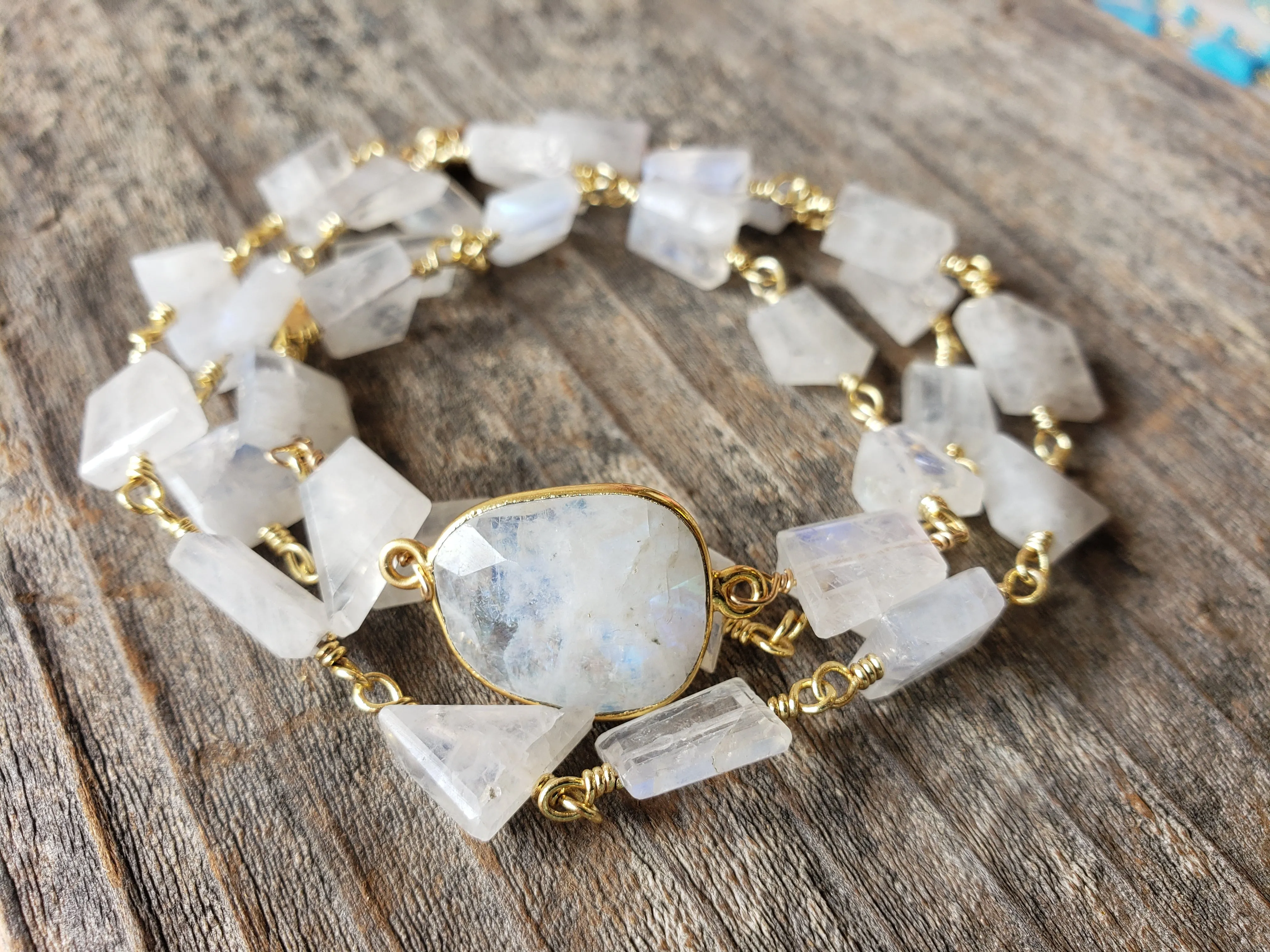 Hana Wrap Bracelet/Necklace in Moonstone - Chunky Stone