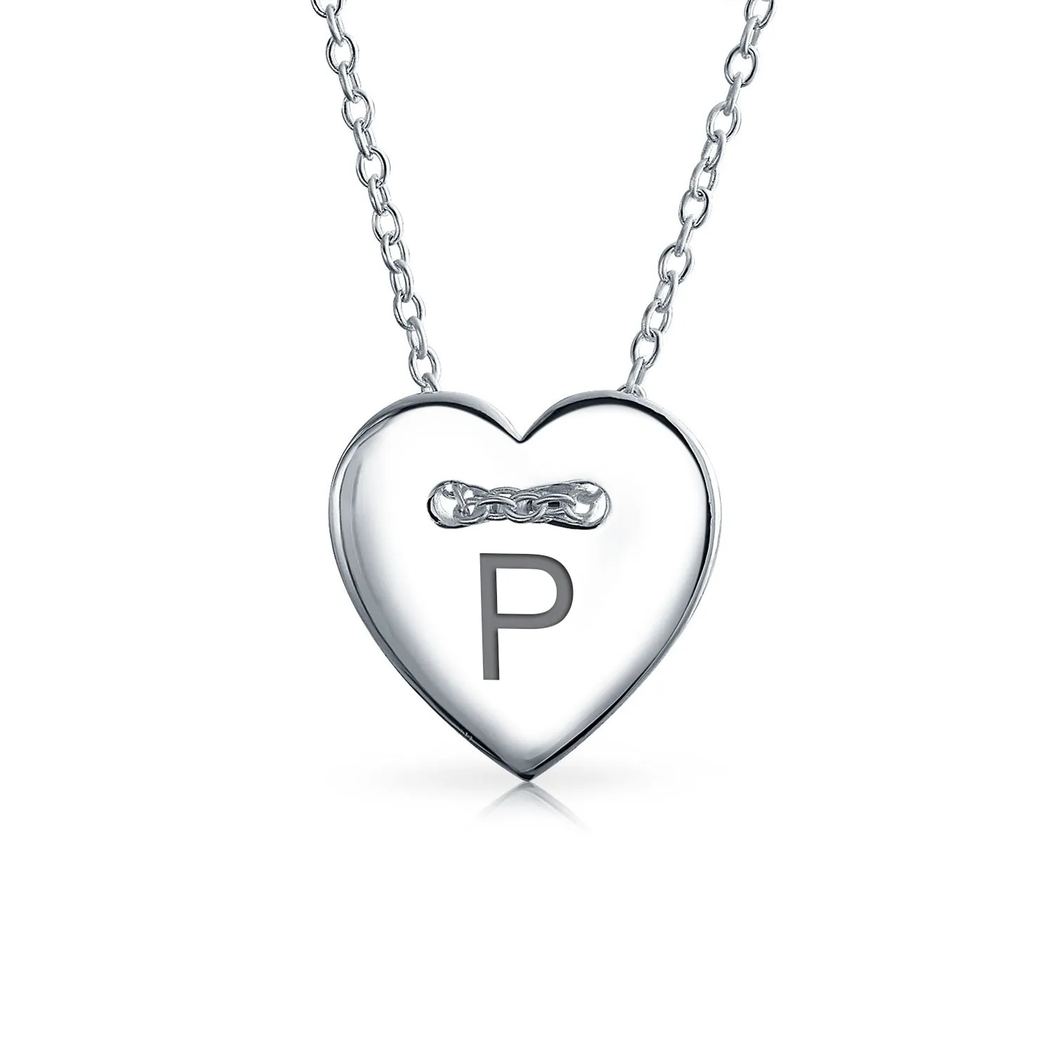 Heart Shape Slide Pendant Alphabet Initial Sterling Silver Necklace