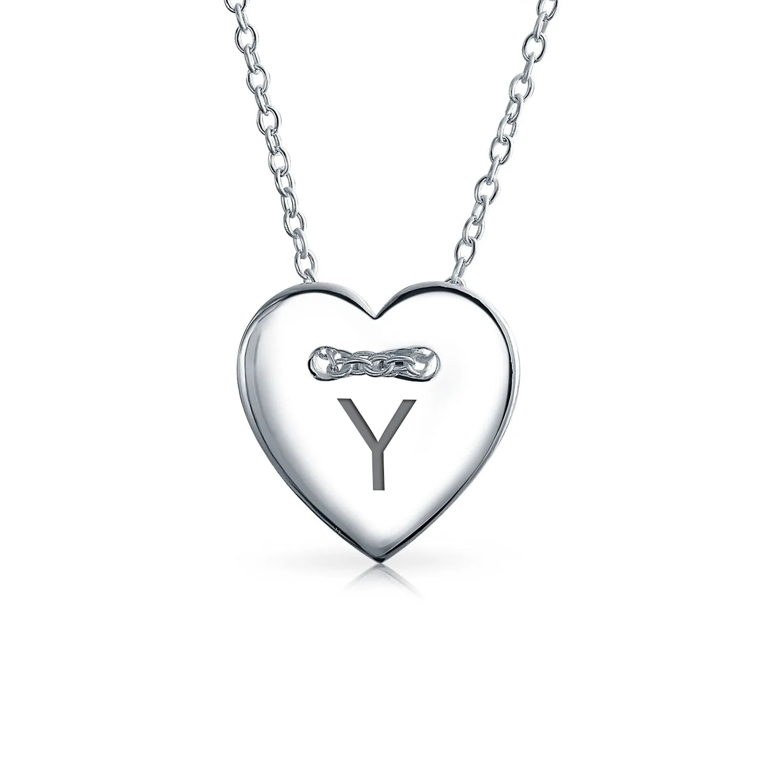 Heart Shape Slide Pendant Alphabet Initial Sterling Silver Necklace