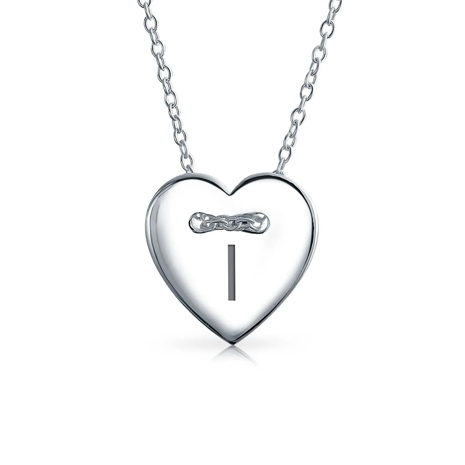 Heart Shape Slide Pendant Alphabet Initial Sterling Silver Necklace