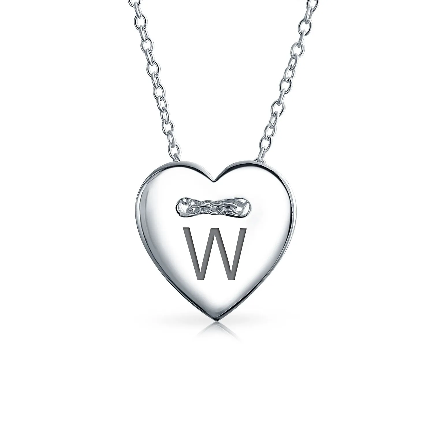 Heart Shape Slide Pendant Alphabet Initial Sterling Silver Necklace