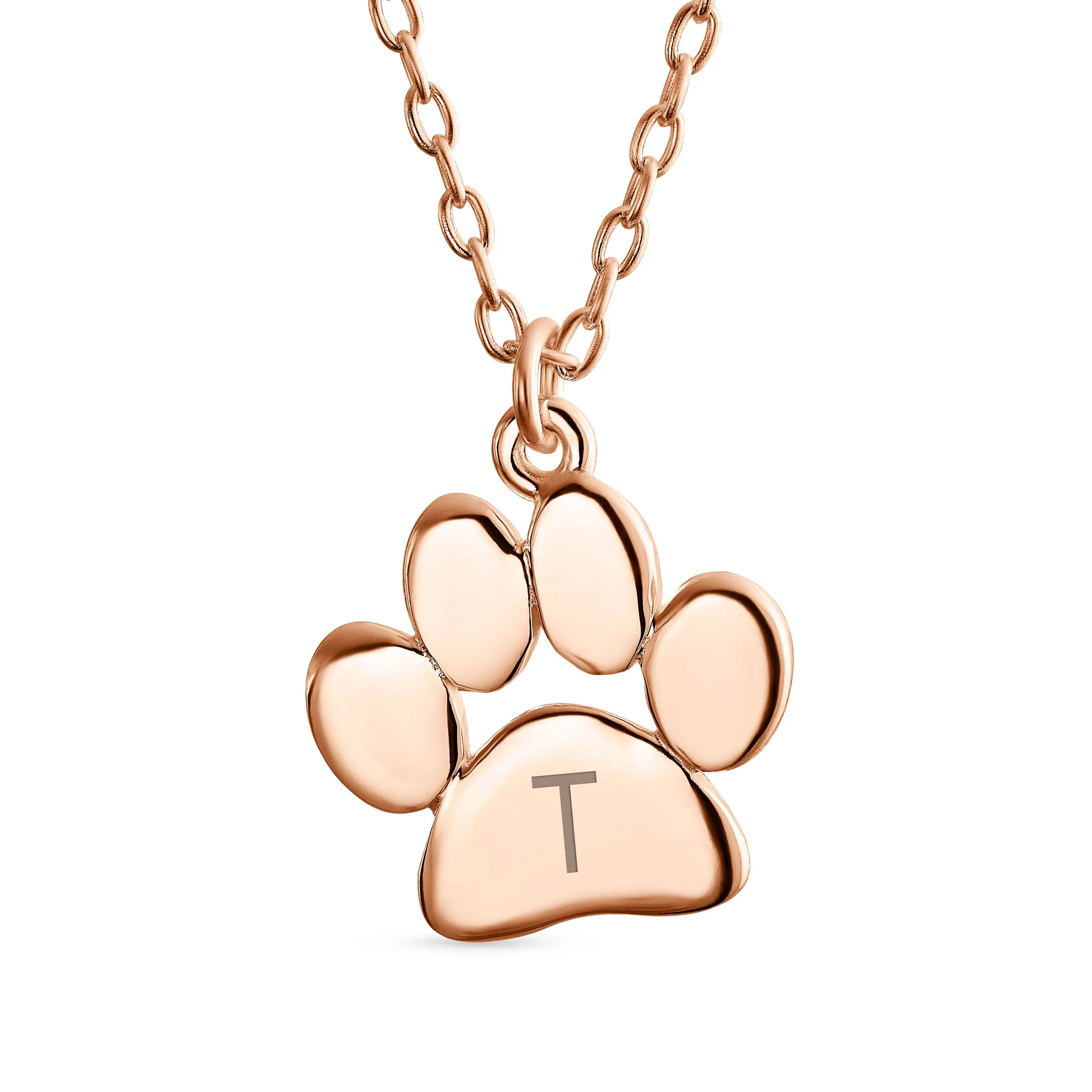 Initial Alphabet A-Z Paw Print Pendant Necklace for Pets in Rose & Yellow Gold Plated Silver