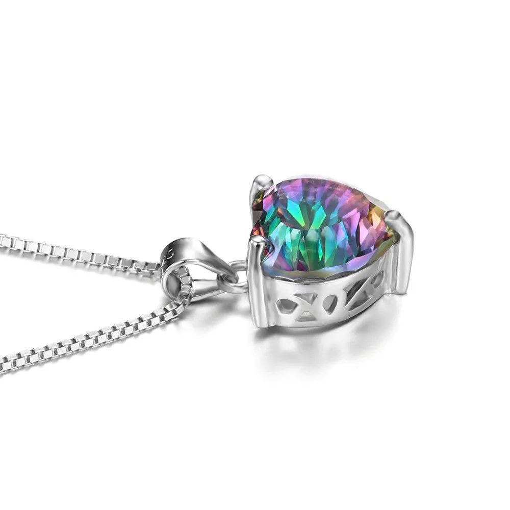 JewelryPalace 4ct Genuine Rainbow Fire Mystic Topazs Pendant Solid 925 Sterling Silver Vintage Jewelry Heart Pendant Brand New