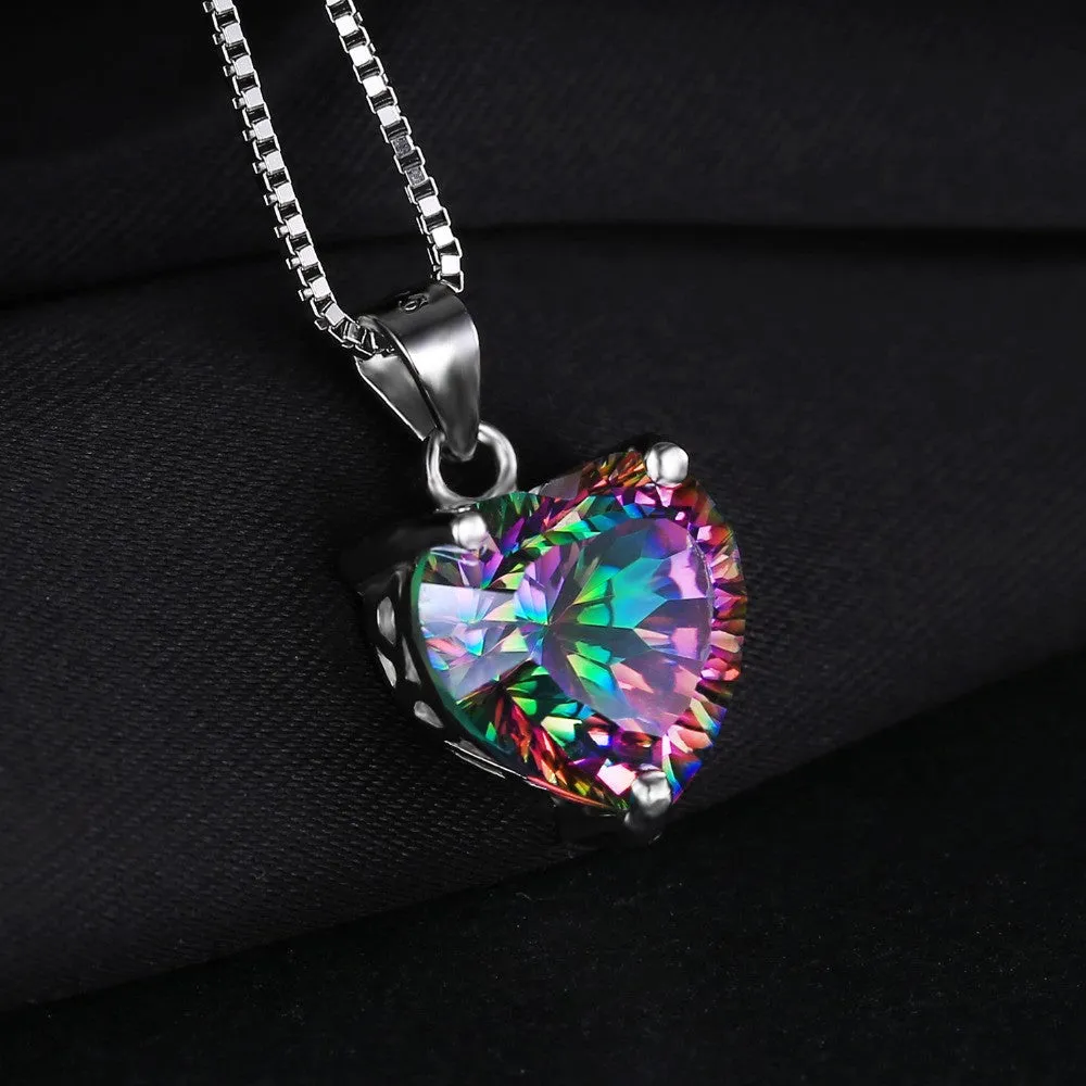 JewelryPalace 4ct Genuine Rainbow Fire Mystic Topazs Pendant Solid 925 Sterling Silver Vintage Jewelry Heart Pendant Brand New