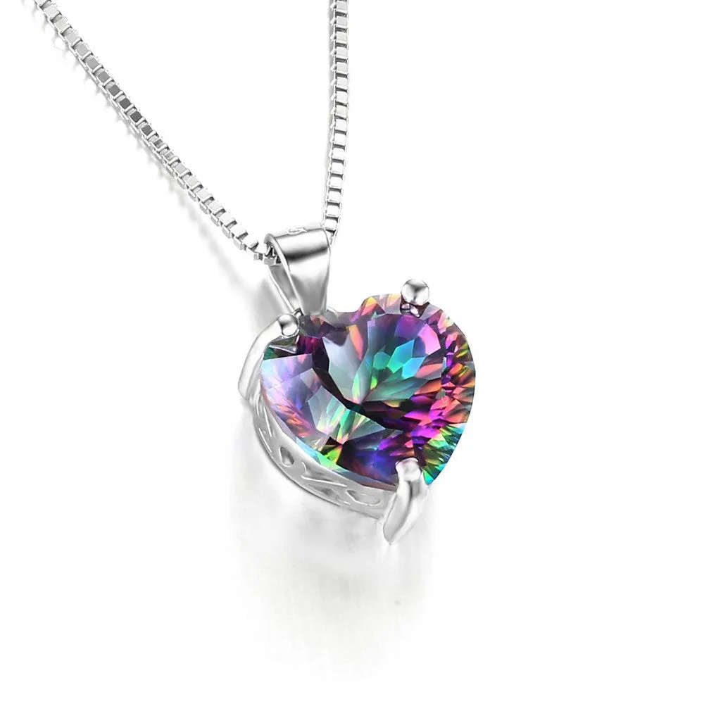 JewelryPalace 4ct Genuine Rainbow Fire Mystic Topazs Pendant Solid 925 Sterling Silver Vintage Jewelry Heart Pendant Brand New