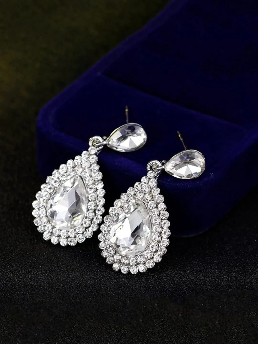 Kairangi Crystal Earrings for Women Silver-Plated White Crystal Tear Drop Earrings For Women and Girls