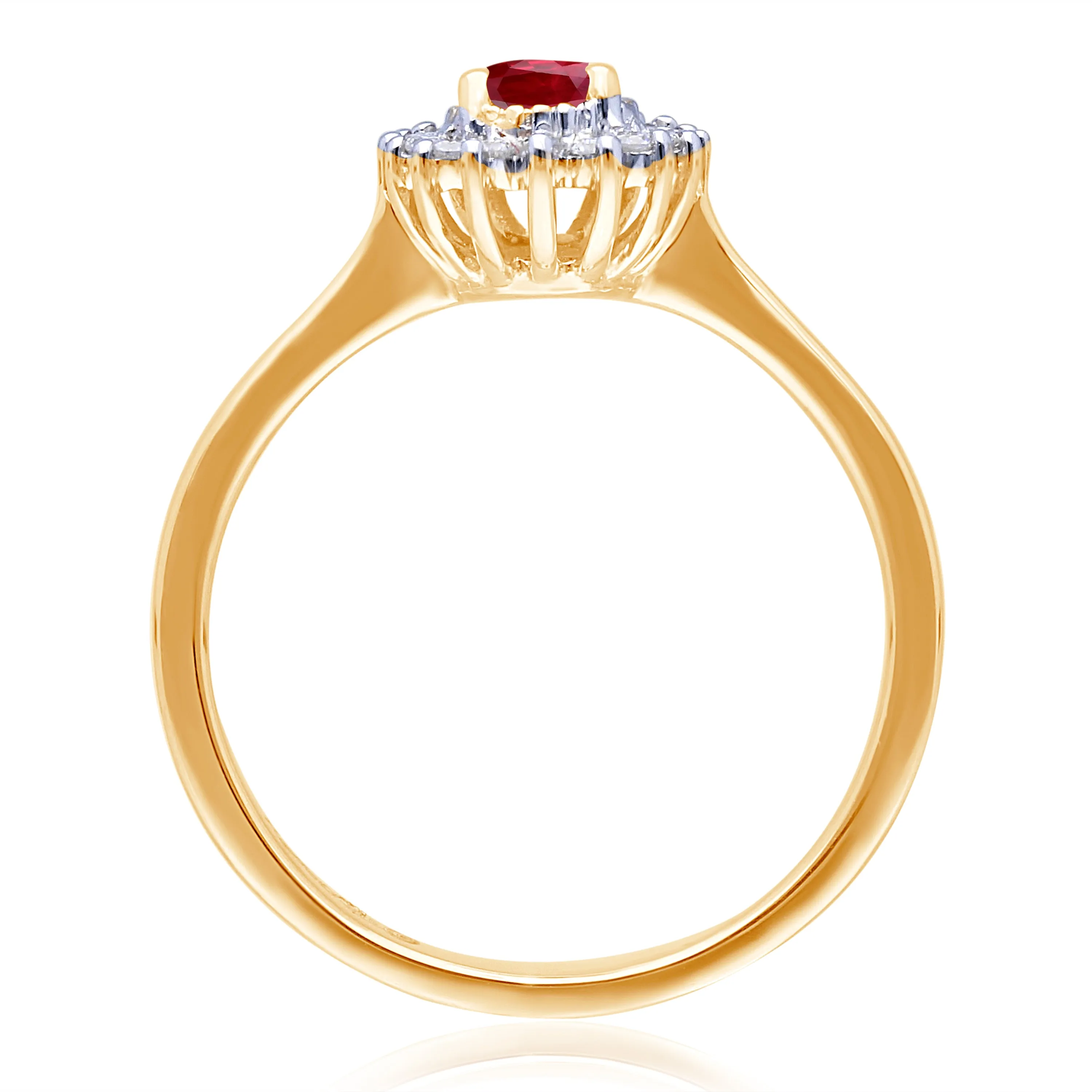 Kallati Heirloom Pear Halo Ruby & Diamond Engagement Ring in 14K Yellow Gold