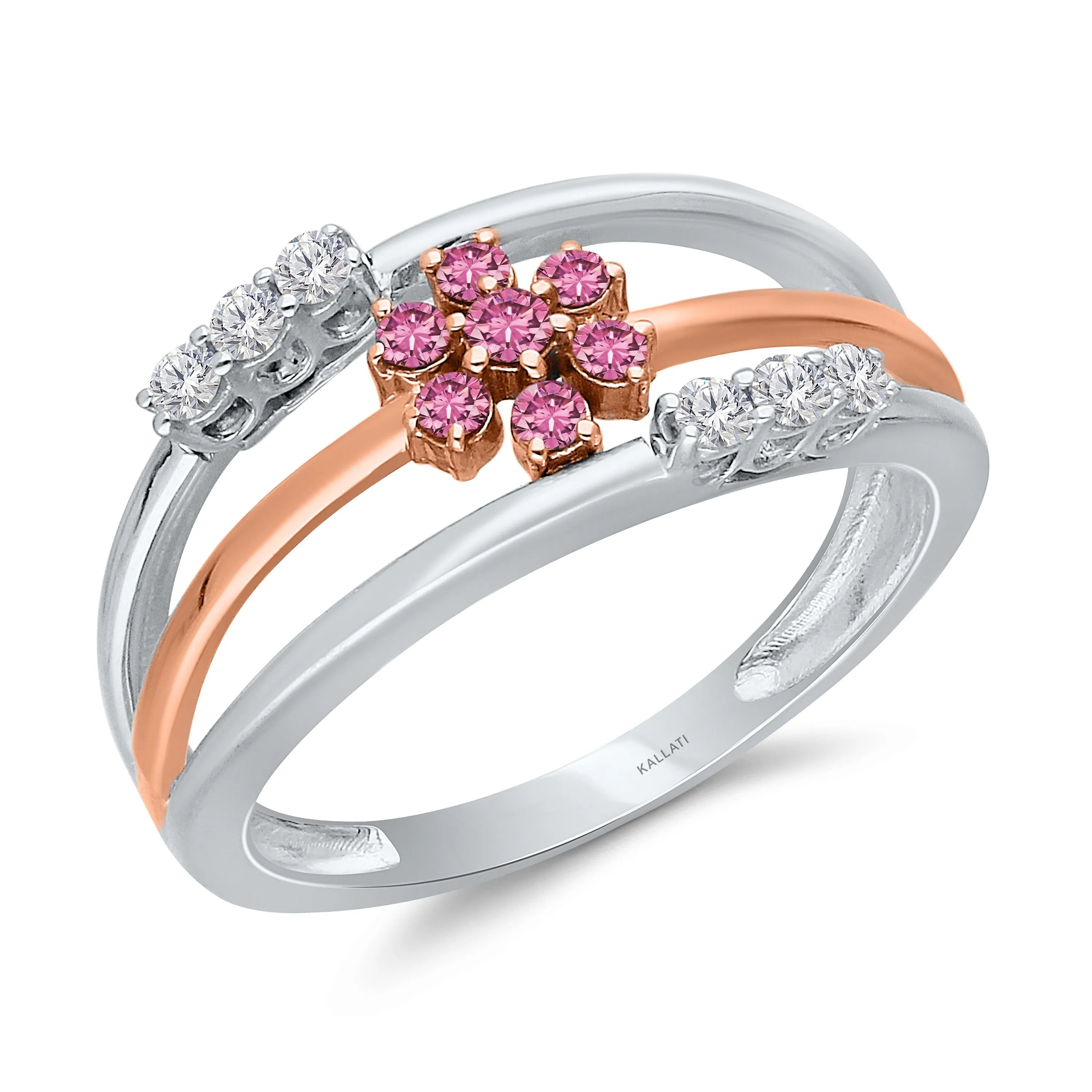 Kallati Heirloom Pink Sapphire & White Diamond Ring in 14K Two-Tone Gold