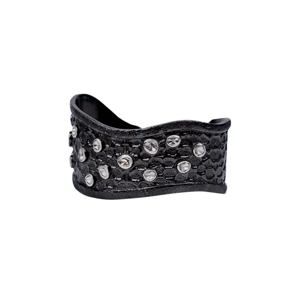 Keith Jack Sterling Silver Raw 15 Diamond 1.1ctw Black Rhodium Wide Cuff