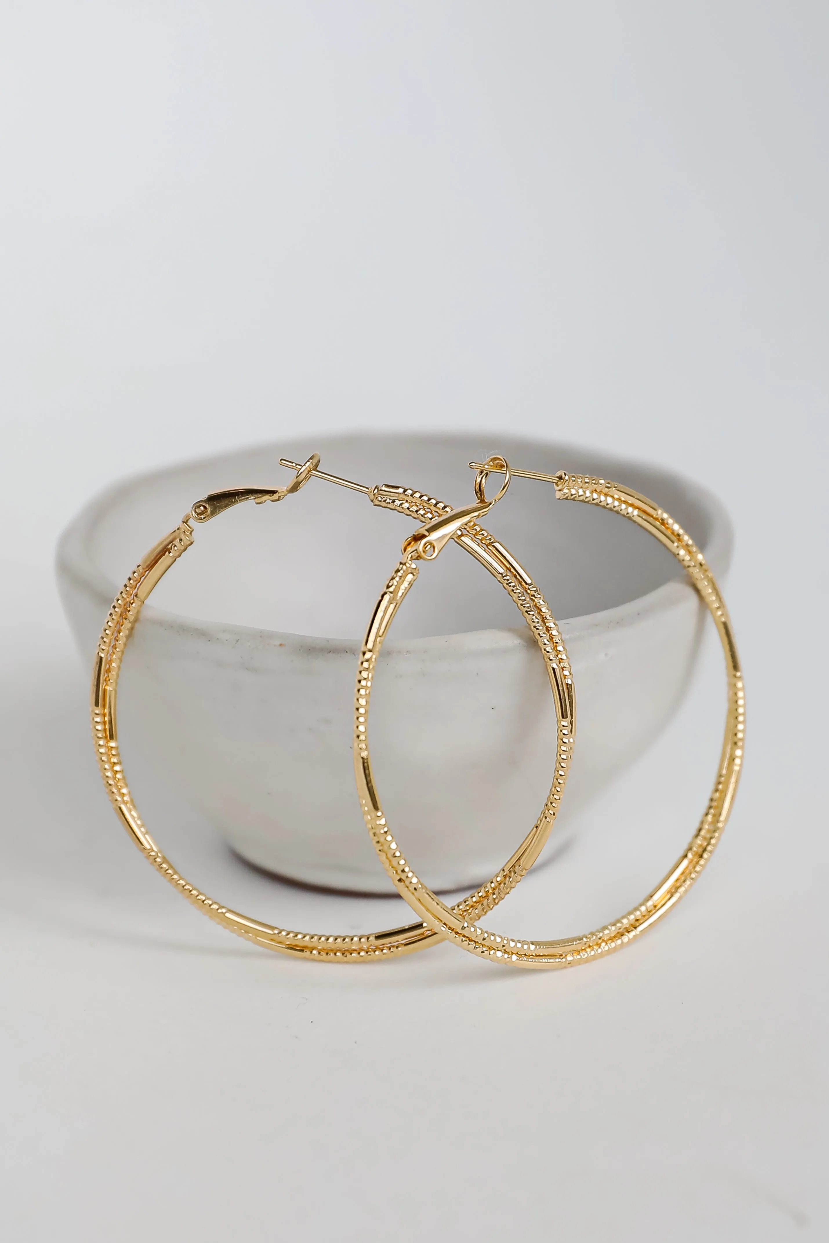 Lainey Gold Textured Double Hoop Earrings