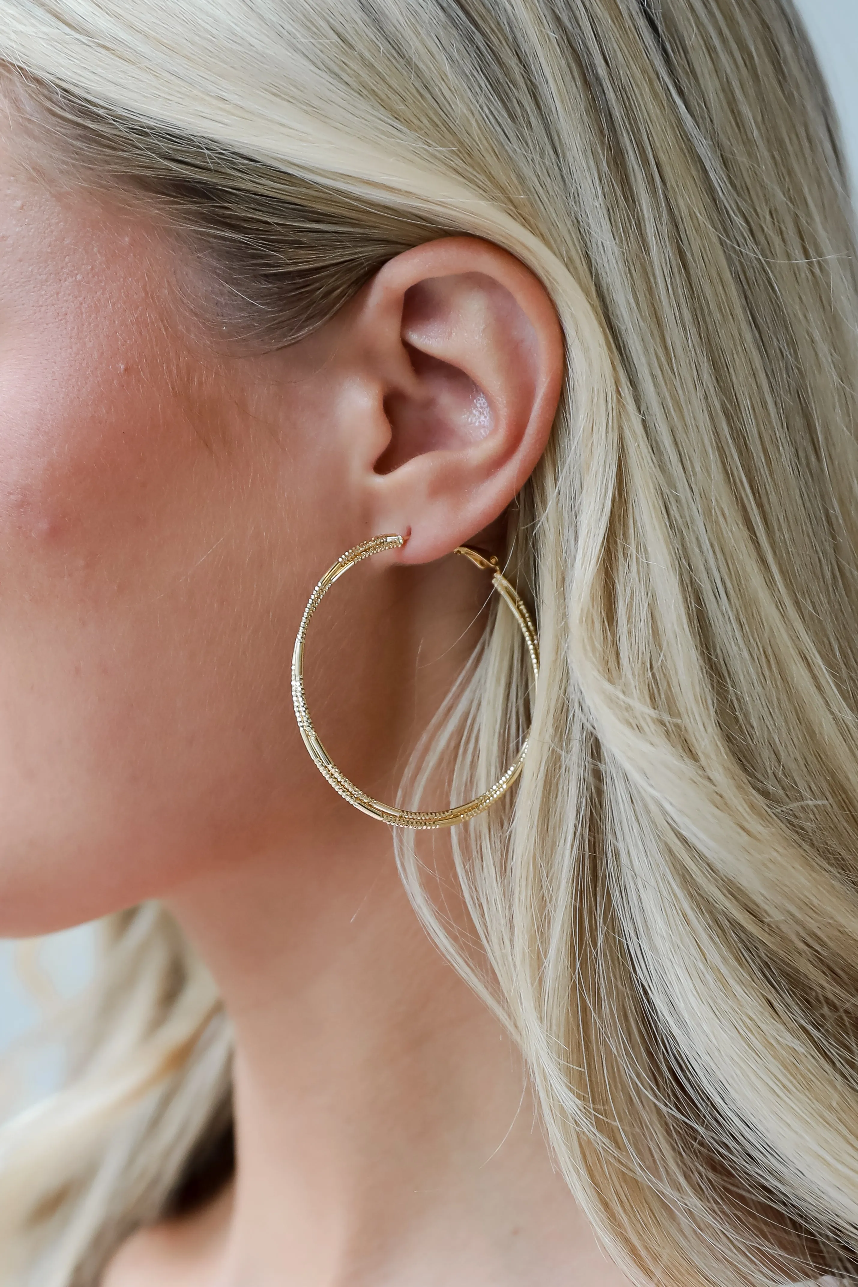 Lainey Gold Textured Double Hoop Earrings