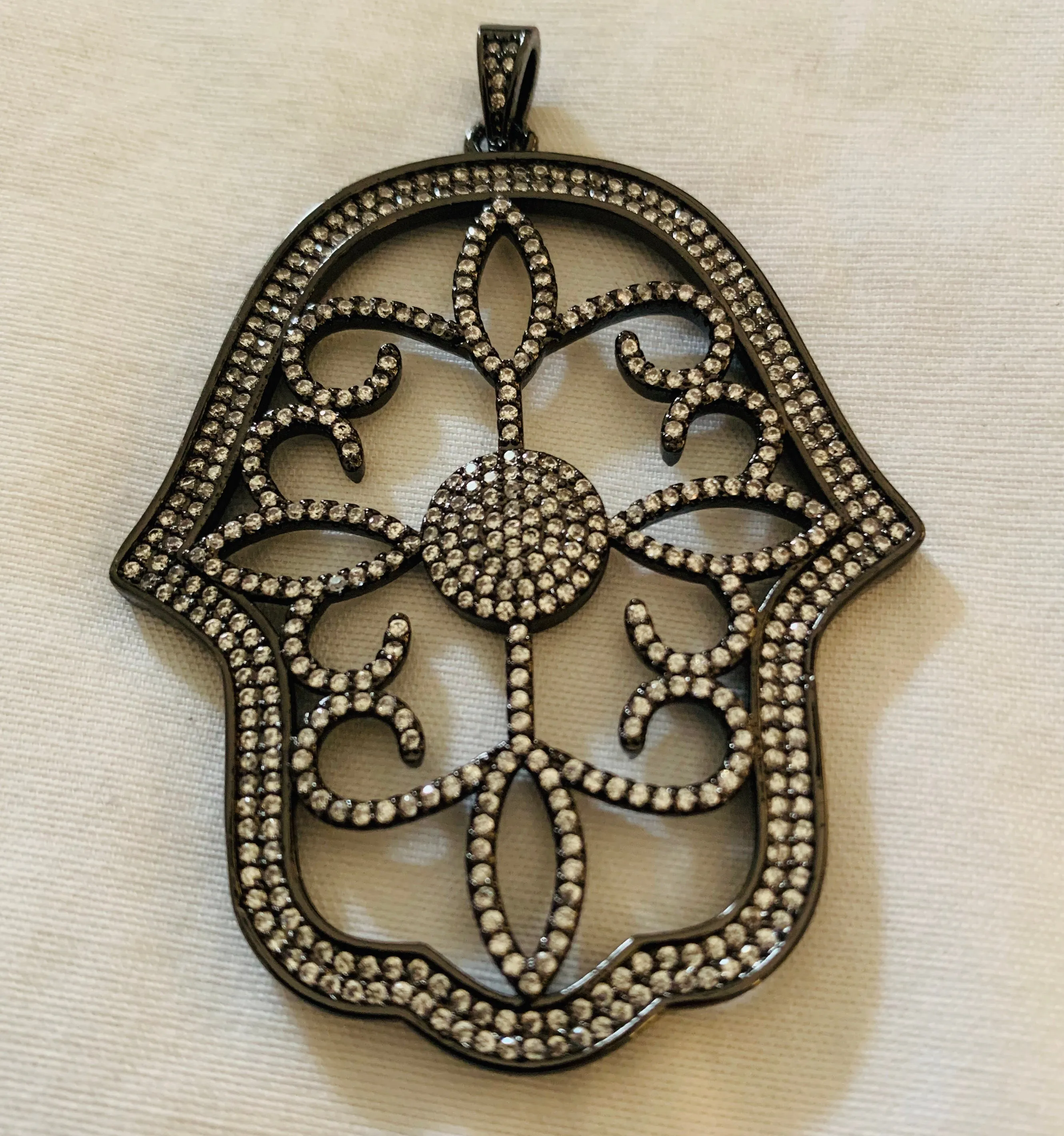 Large CZ Open Design Hamsa Charm