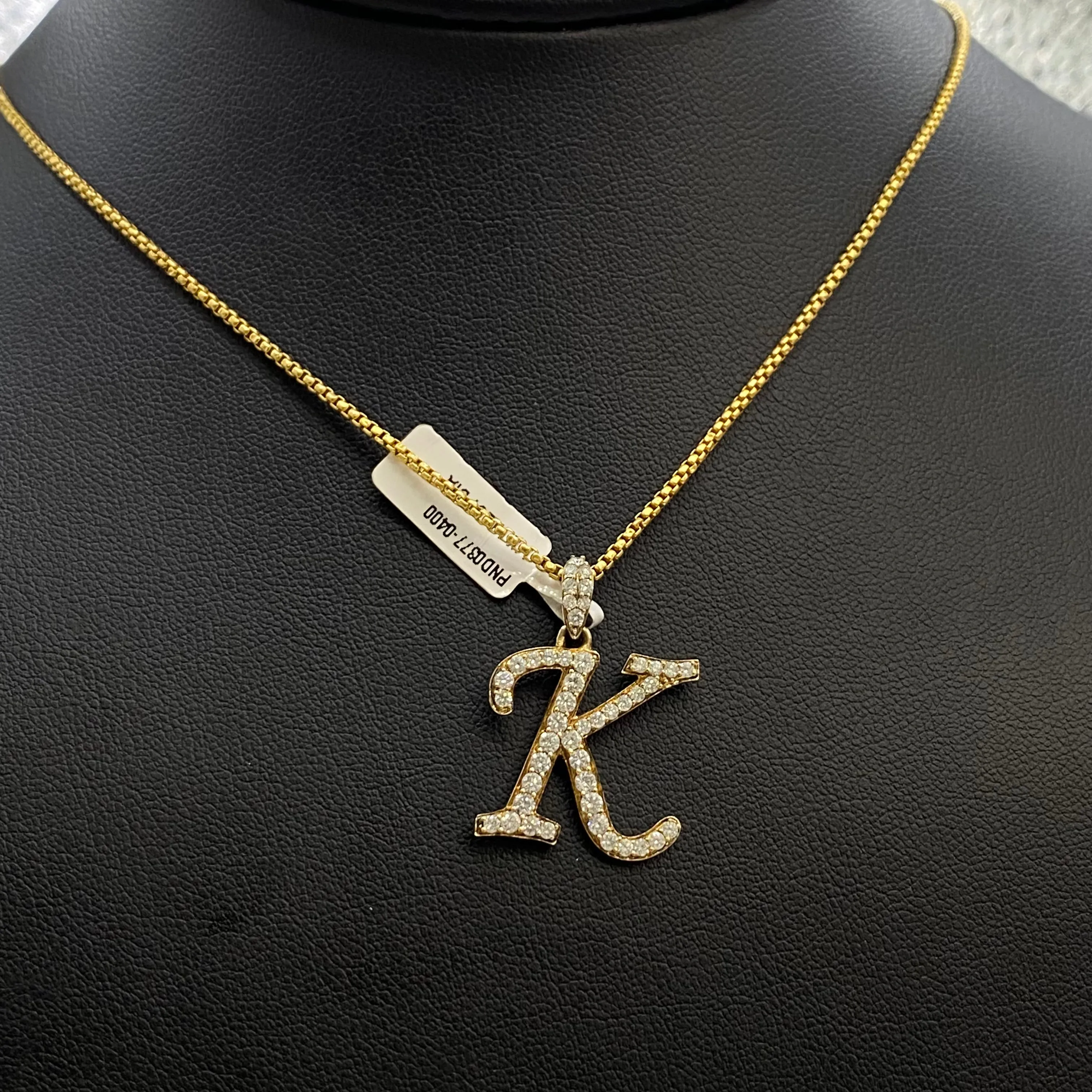 Letter K Pendant 14K Yellow Gold With Diamond / 2.1gr