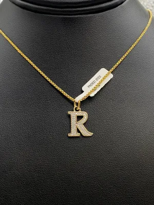 Letter R Pendant 10K Yellow Gold With Diamond / 1.4gr