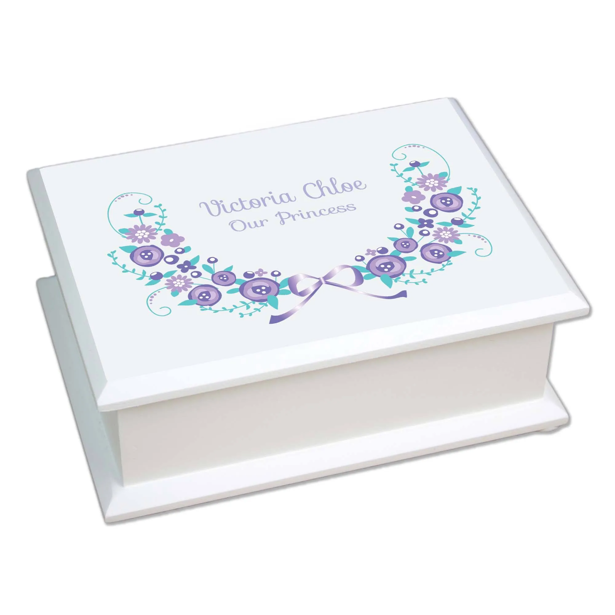 Lift Top Jewelry Box - Lavender Floral Garland