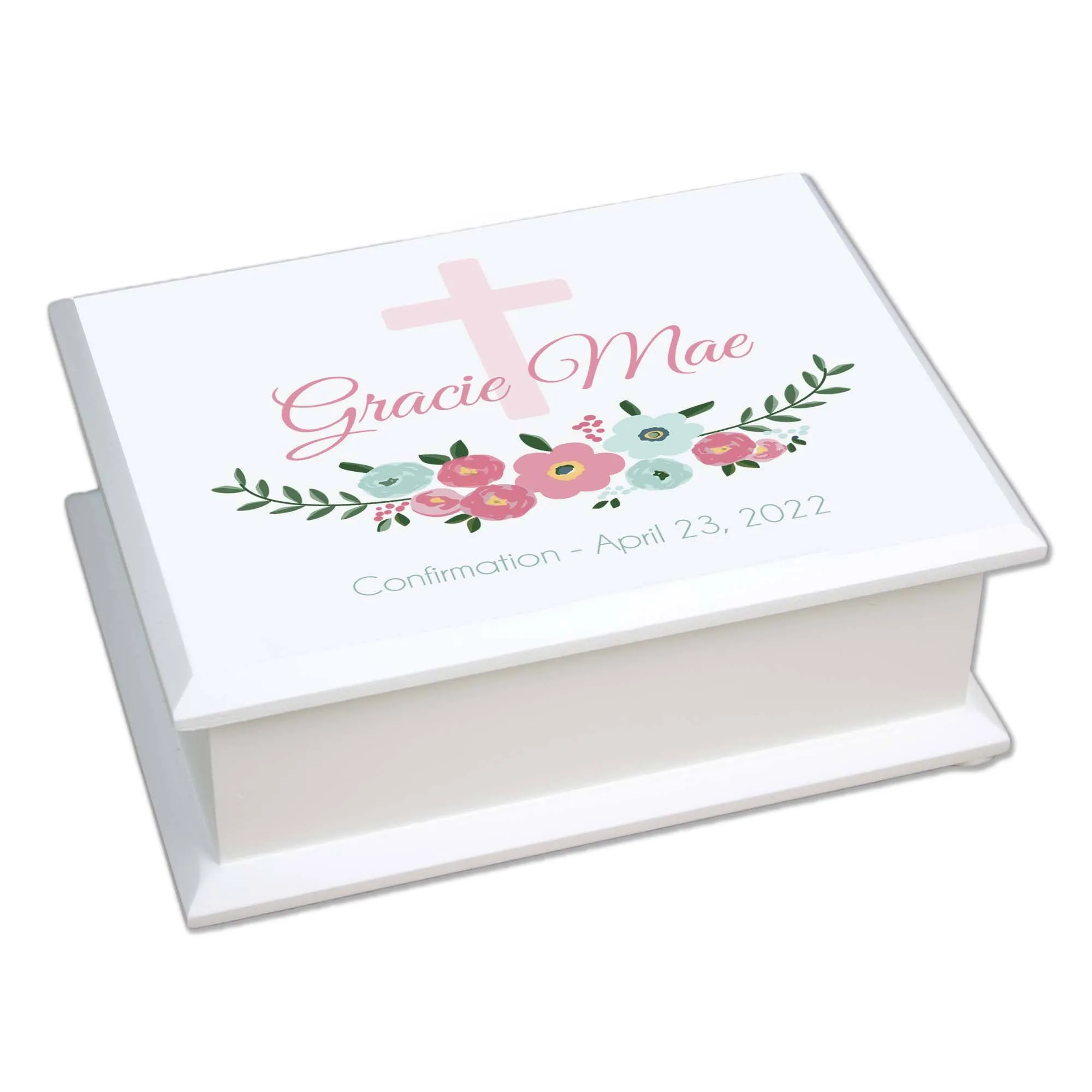 Lift Top Jewelry Box - Spring Floral with Cross