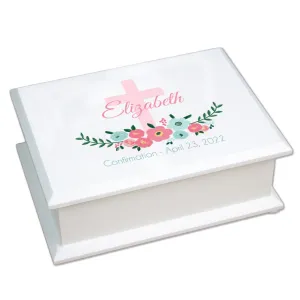 Lift Top Jewelry Box - Spring Floral with Cross