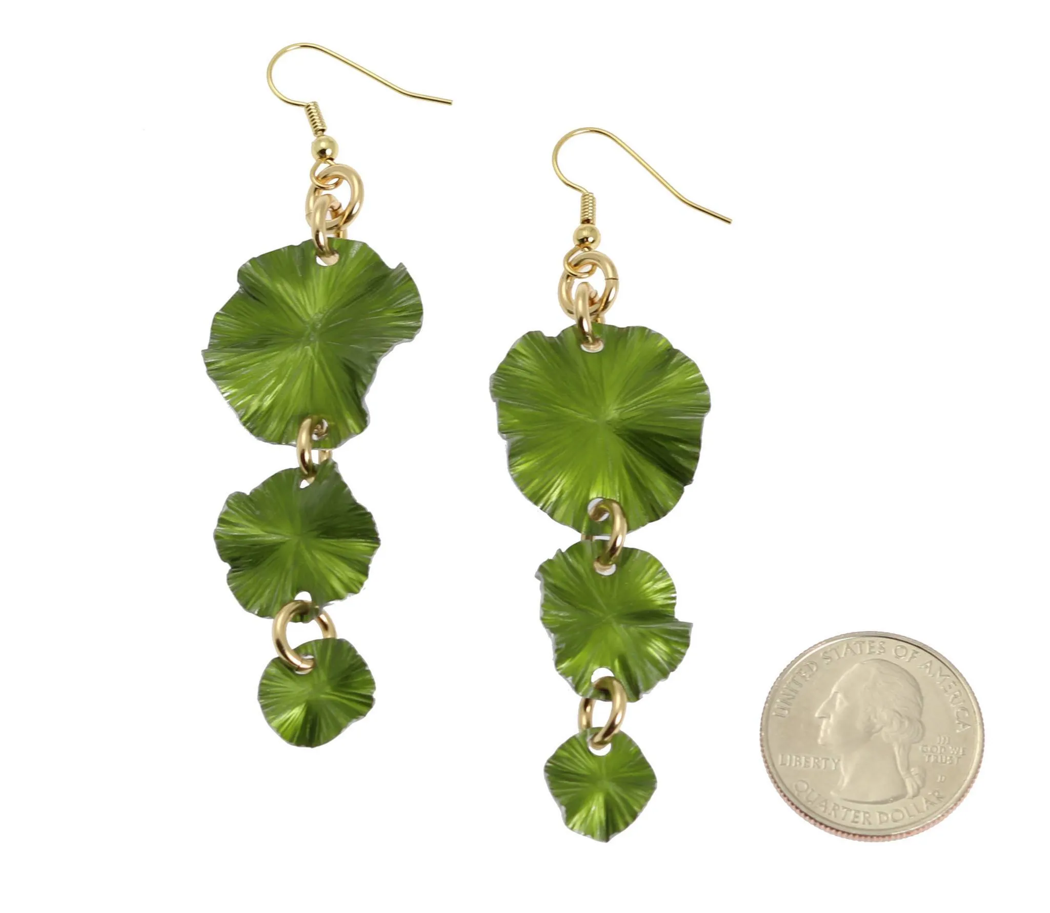 Lime Aluminum Lily Pad Earrings - Three-tiered