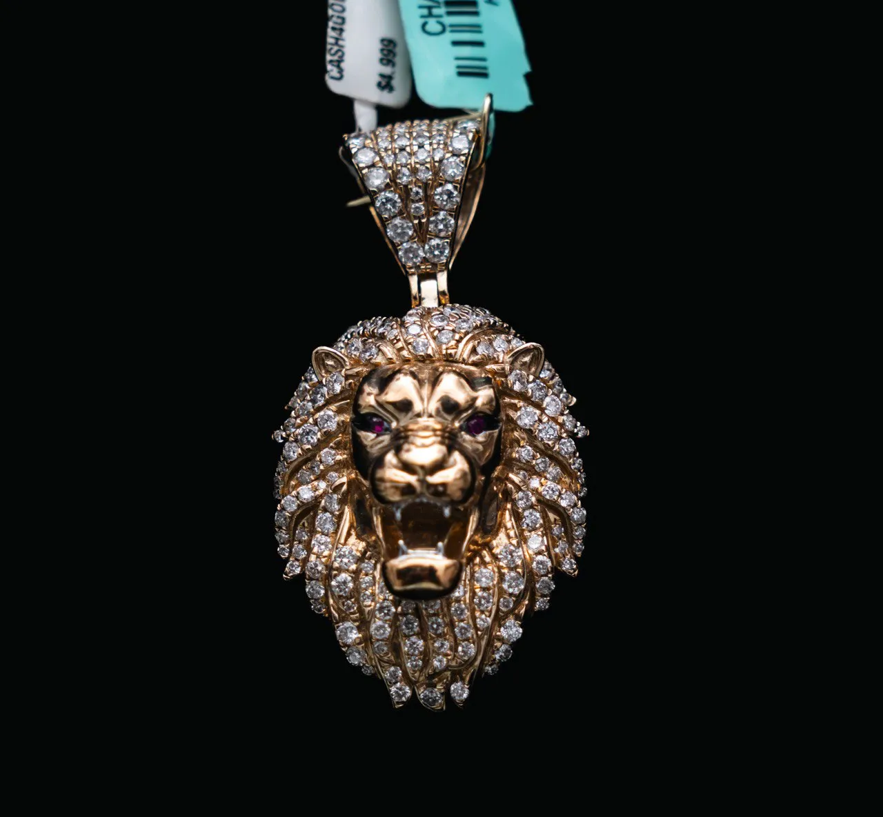 Lion Pendant 14K Yellow Gold With Diamond 3ct / 16.7gr