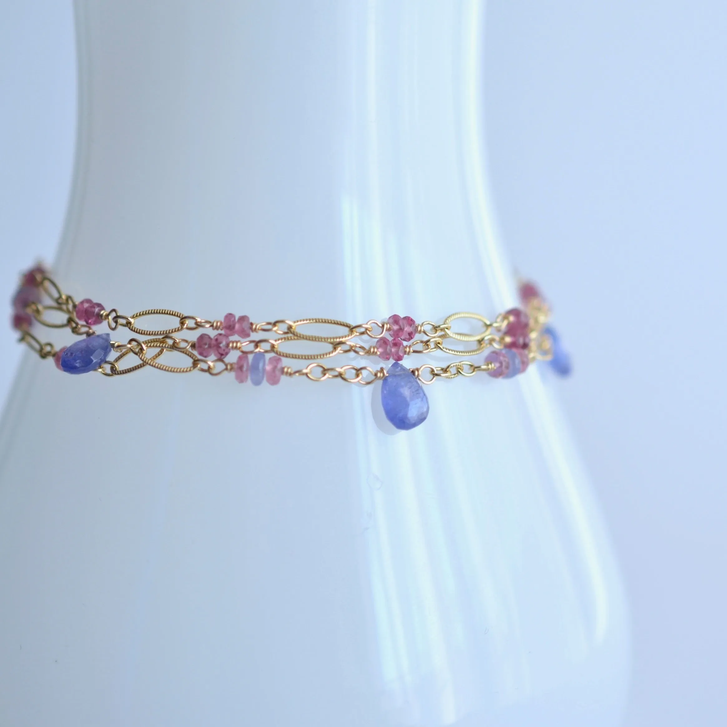 Magdalena - Tanzanite and Pink Sapphires, 14k Gold Filled Bracelet