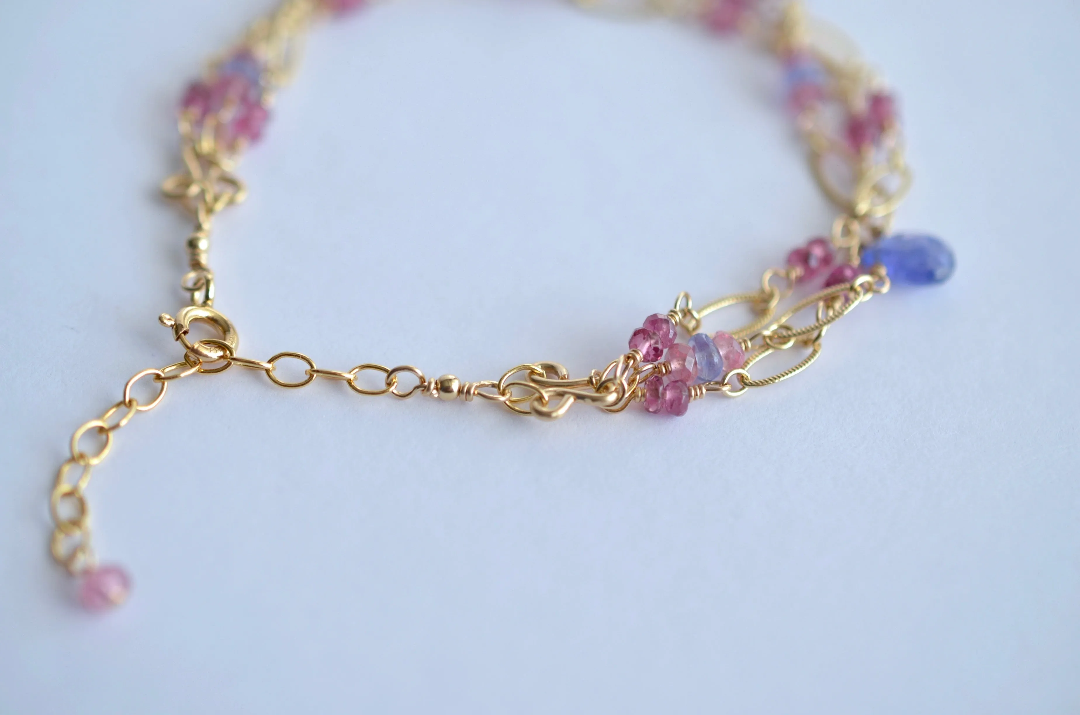 Magdalena - Tanzanite and Pink Sapphires, 14k Gold Filled Bracelet